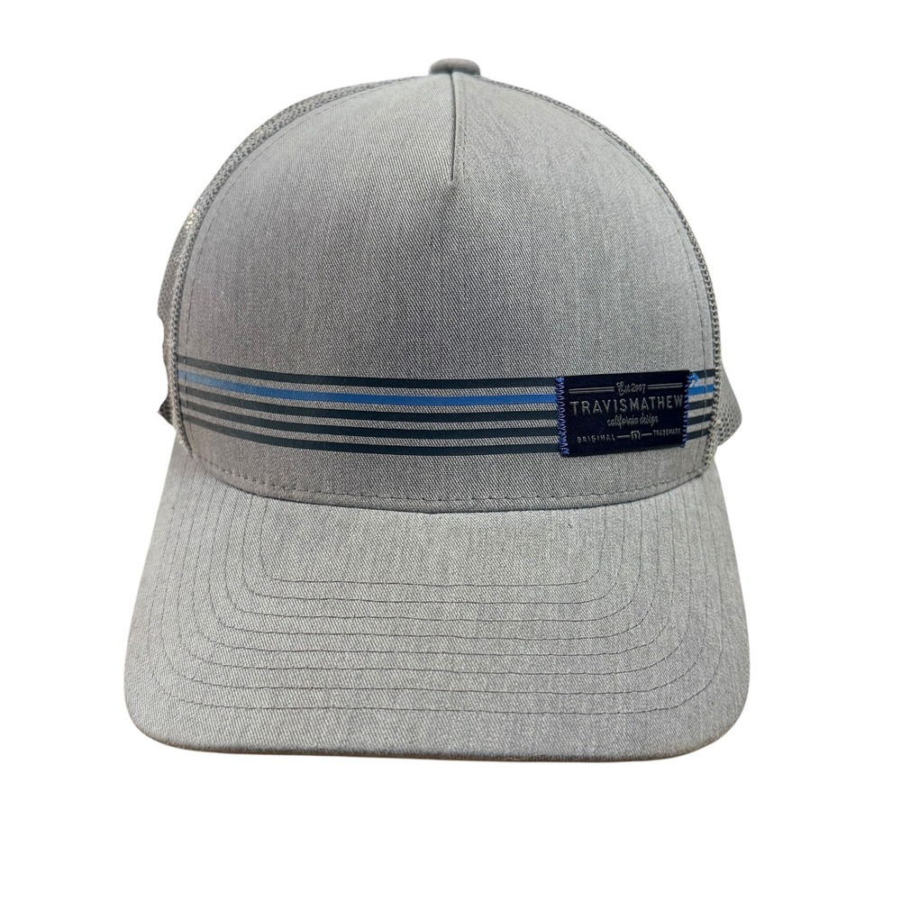 TravisMathew Mens‎ Grey Striped Mesh Back Trucker Hat Snapback Golf Cap